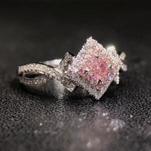 Sterling Silver Pink Topaz Encased with Diamonds
